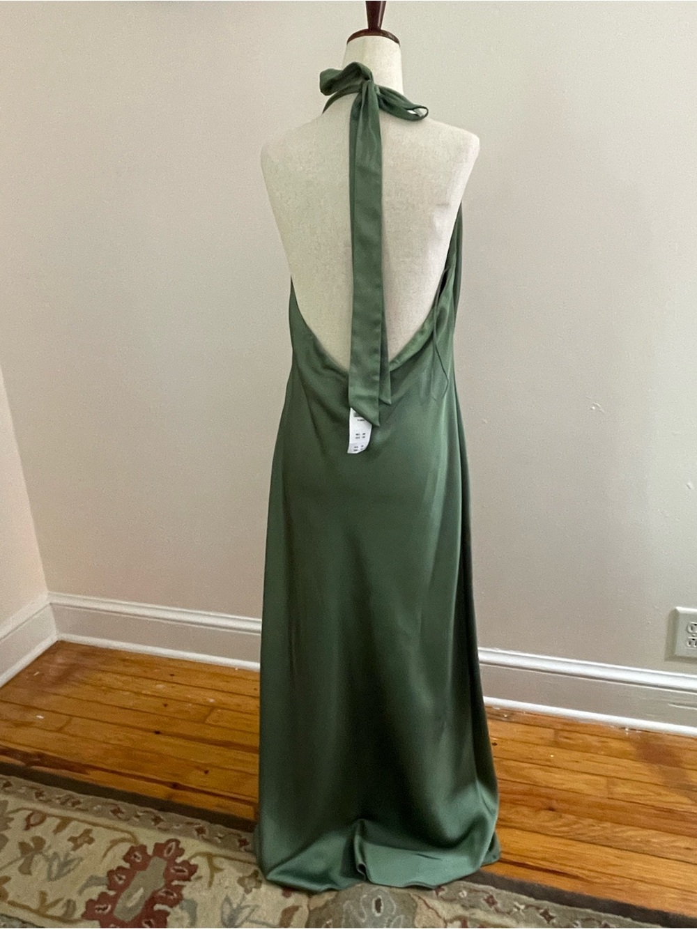 Abercrombie & Fitch Olive Green Satin Halter Backless Maxi Dress - Picture 4 of 9